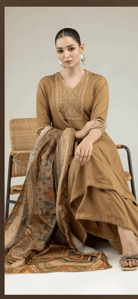 Khaadi | Luxury | Polyester Silk | Dupatta | Free Size | Brown - Shopping Haul