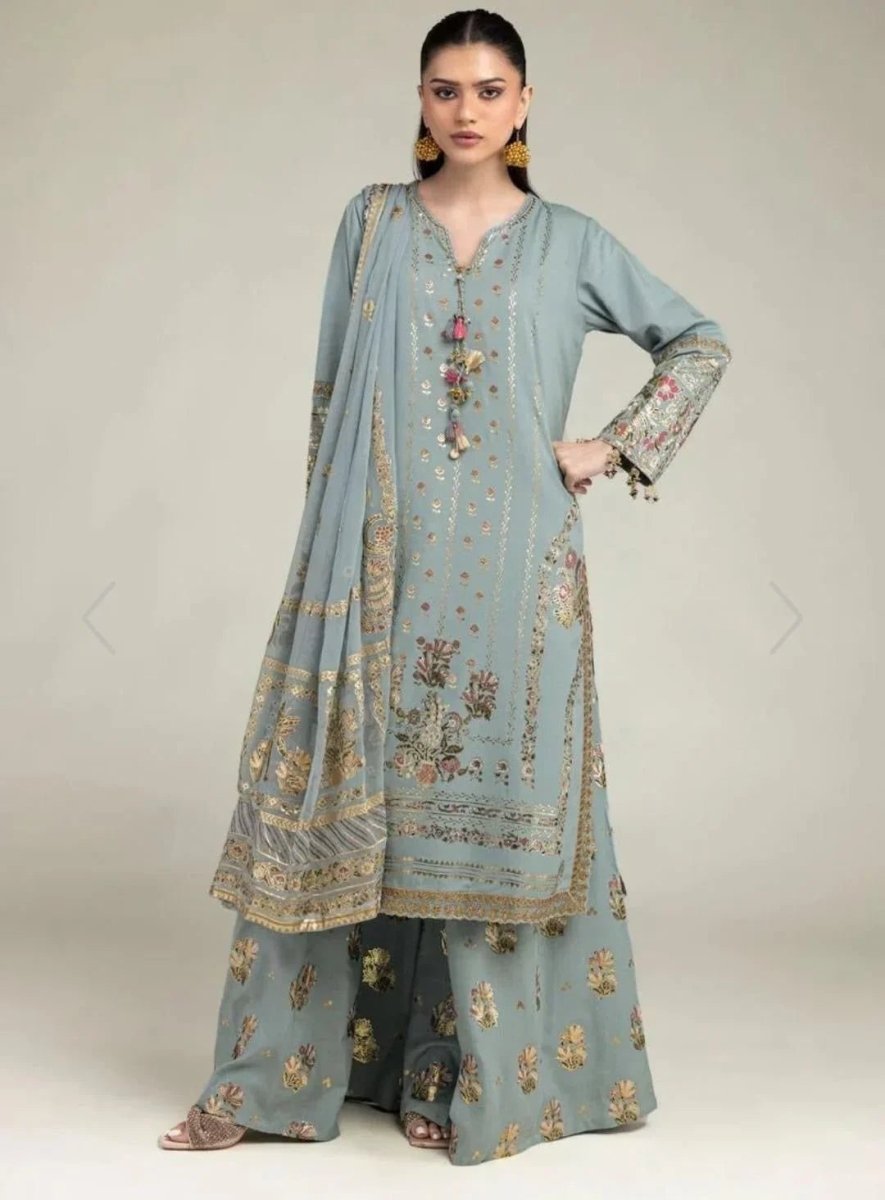Khaadi | Luxury | Raw Silk | 3-Piece | Ready to Wear | Blue - Shopping Haul