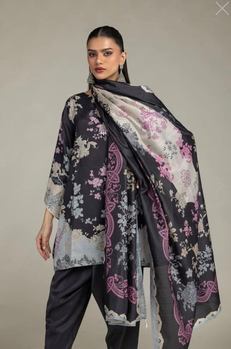 Khaadi | Luxury | Raw Silk | 3-Piece | Ready to Wear | Charcoal - Shopping Haul