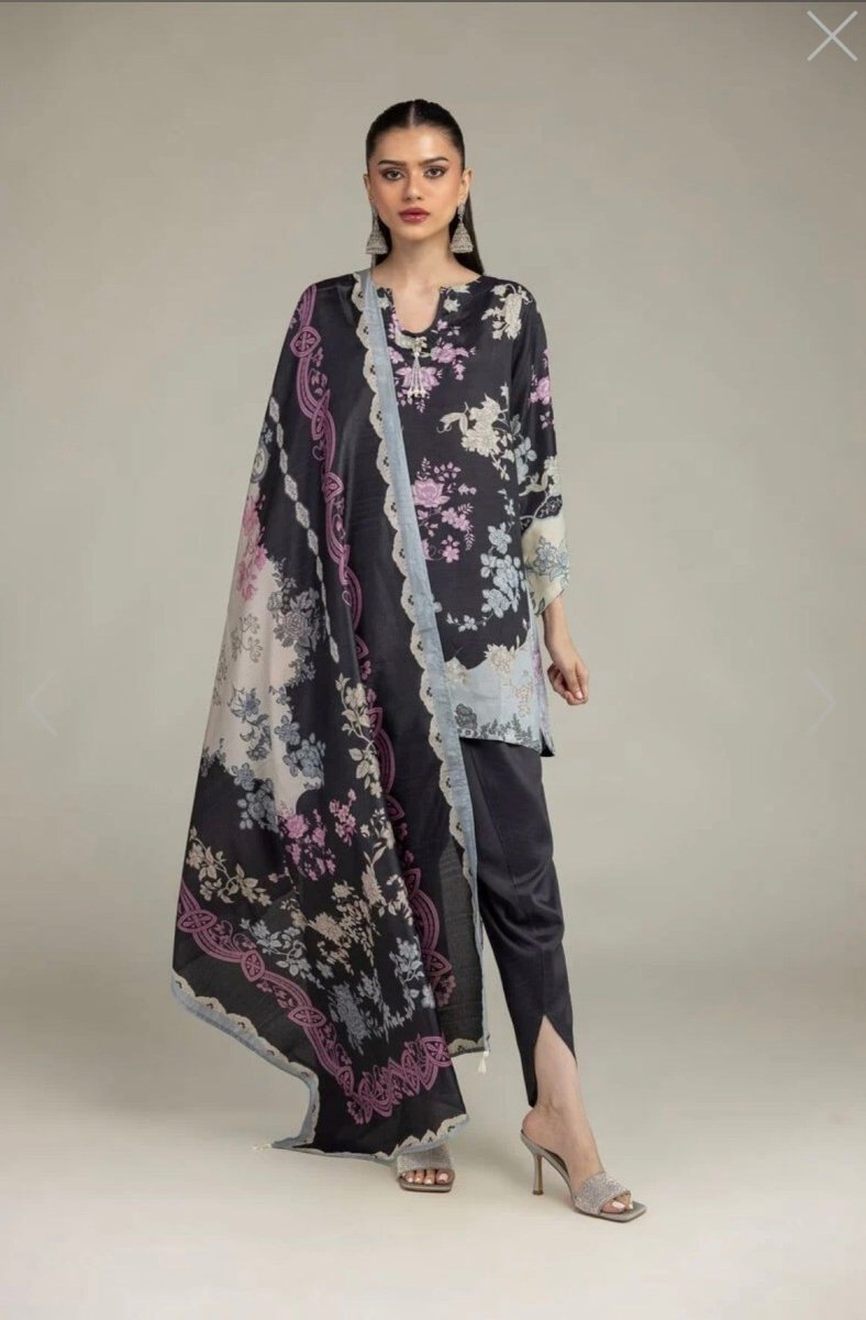 Khaadi | Luxury | Raw Silk | 3-Piece | Ready to Wear | Charcoal - Shopping Haul