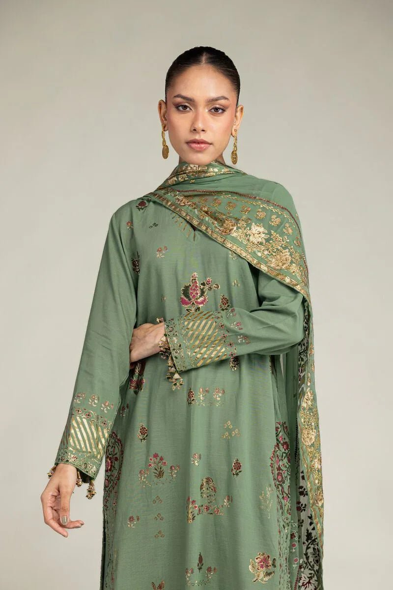 Khaadi | Luxury | Raw Silk | 3-Piece | Ready to Wear | Green - Shopping Haul