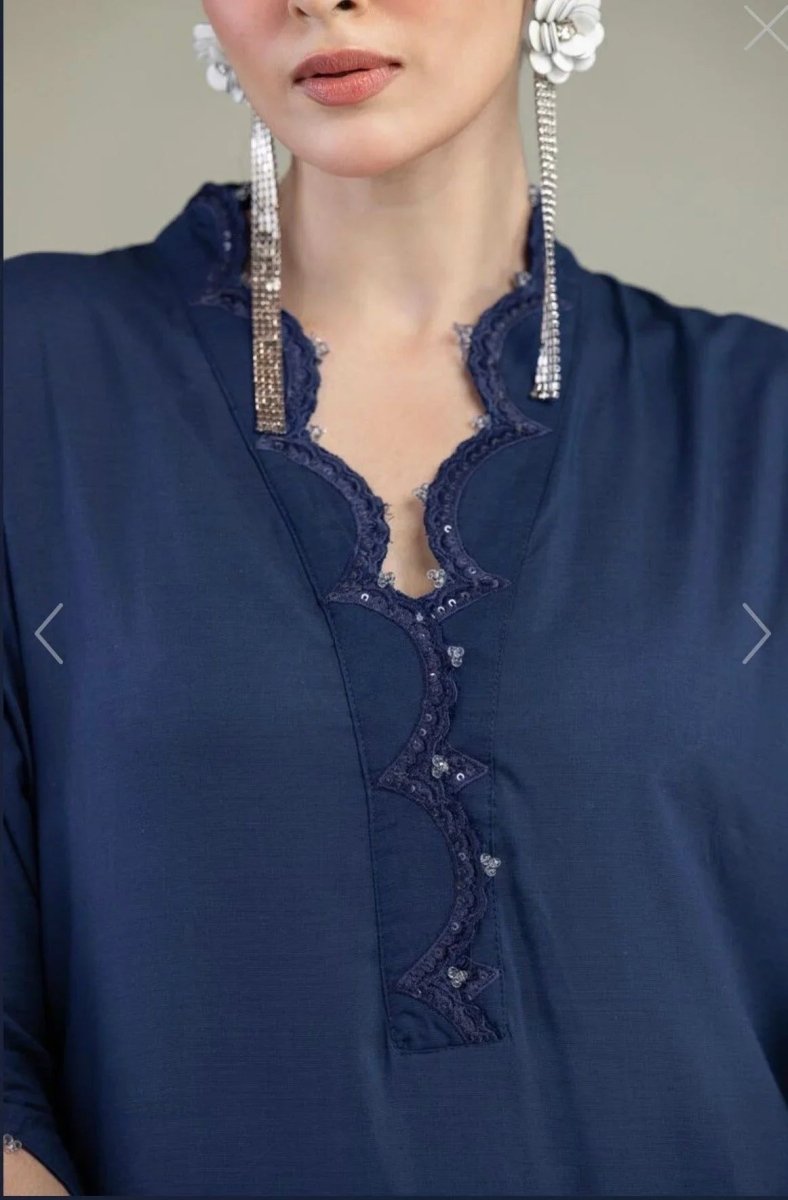 Khaadi | Luxury | Raw Silk | Kaftan | 2-Piece | Ready to Wear | Navy Blue
