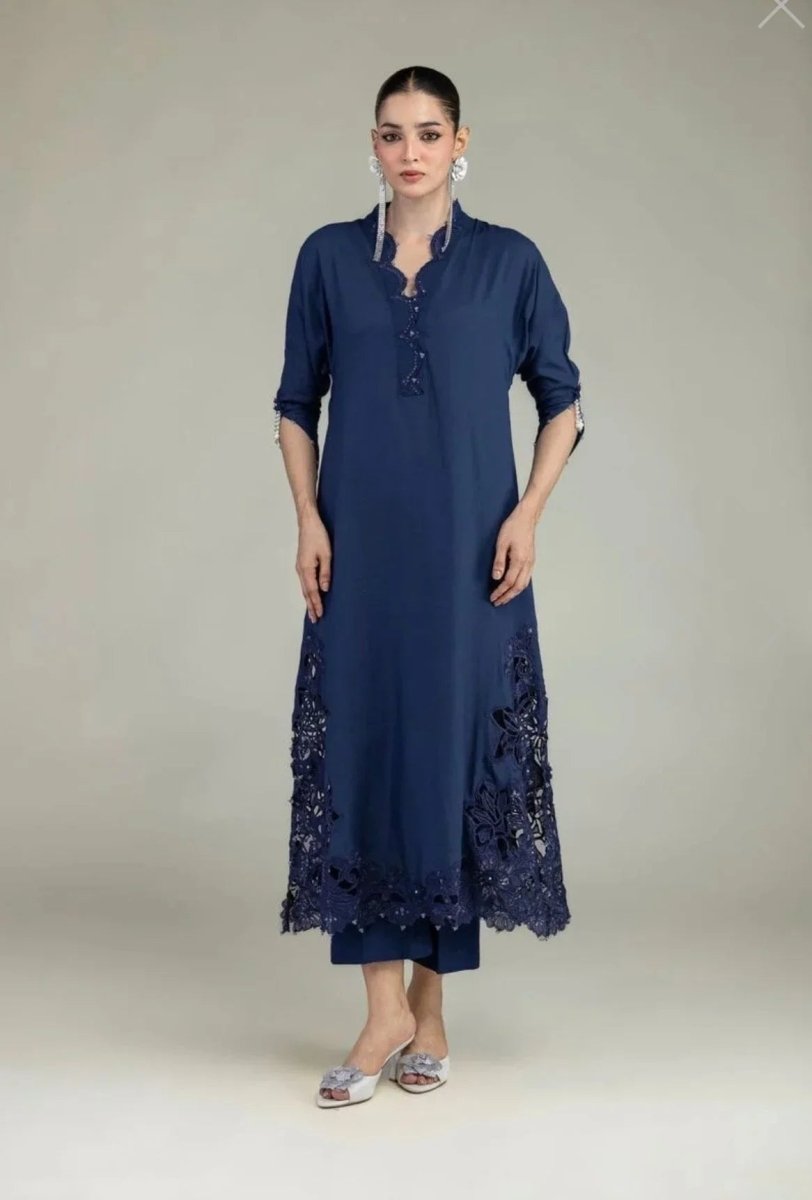 Khaadi | Luxury | Raw Silk | Kaftan | 2-Piece | Ready to Wear | Navy Blue