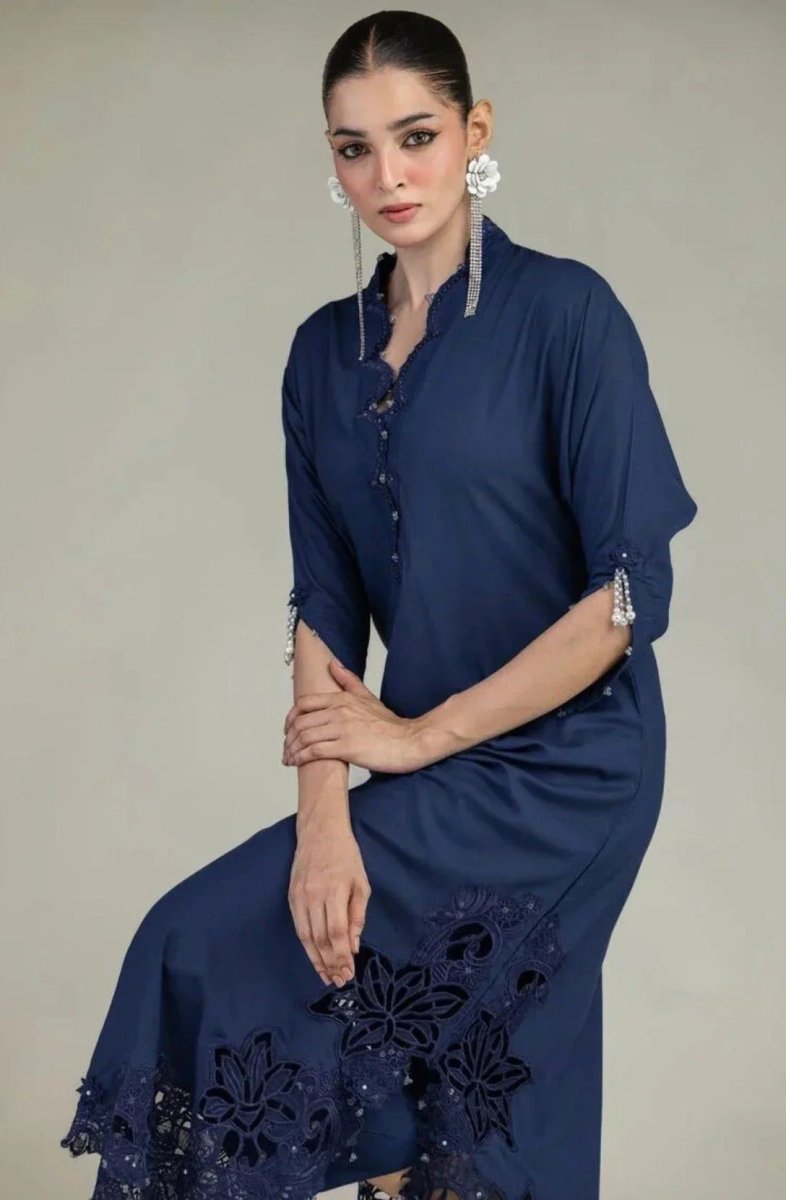 Khaadi | Luxury | Raw Silk | Kaftan | 2-Piece | Ready to Wear | Navy Blue
