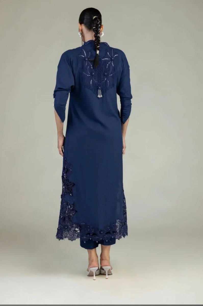 Khaadi | Luxury | Raw Silk | Kaftan | 2-Piece | Ready to Wear | Navy Blue