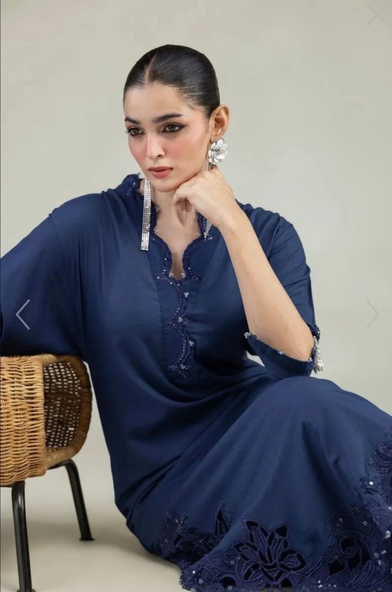 Khaadi | Luxury | Raw Silk | Kaftan | 2-Piece | Ready to Wear | Navy Blue