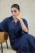 Khaadi | Luxury | Raw Silk | Kaftan | 2-Piece | Ready to Wear | Navy Blue