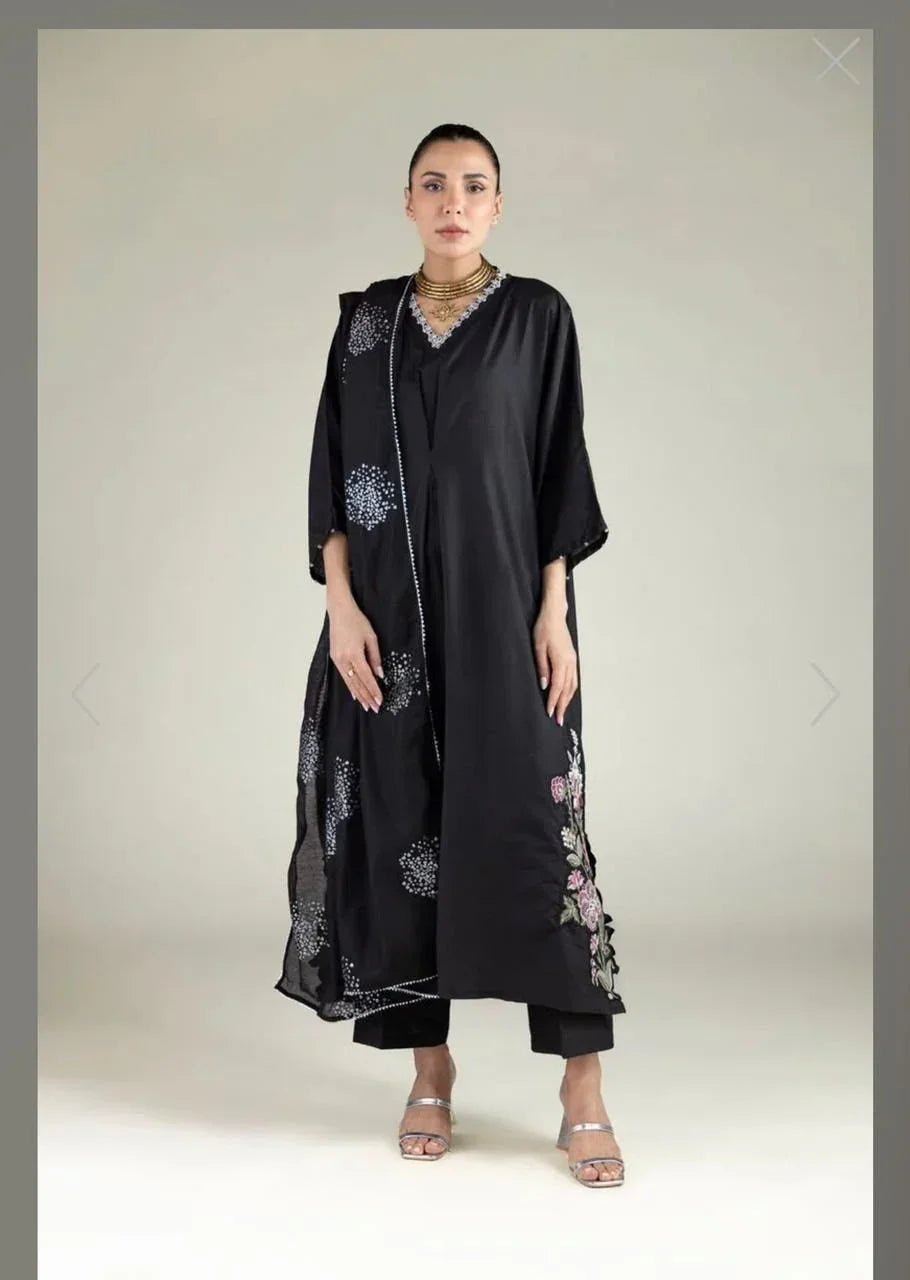Khaadi | Luxury | Raw Silk | Kaftan | 3-Piece | Ready to Wear | Black - Shopping Haul