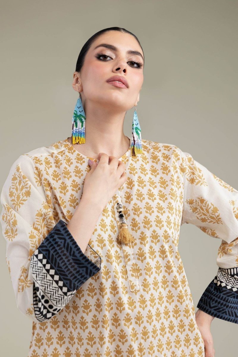 Khaadi | Printed | Lawn | 2-Piece | Ready to Wear | Mustard Of White - Shopping Haul