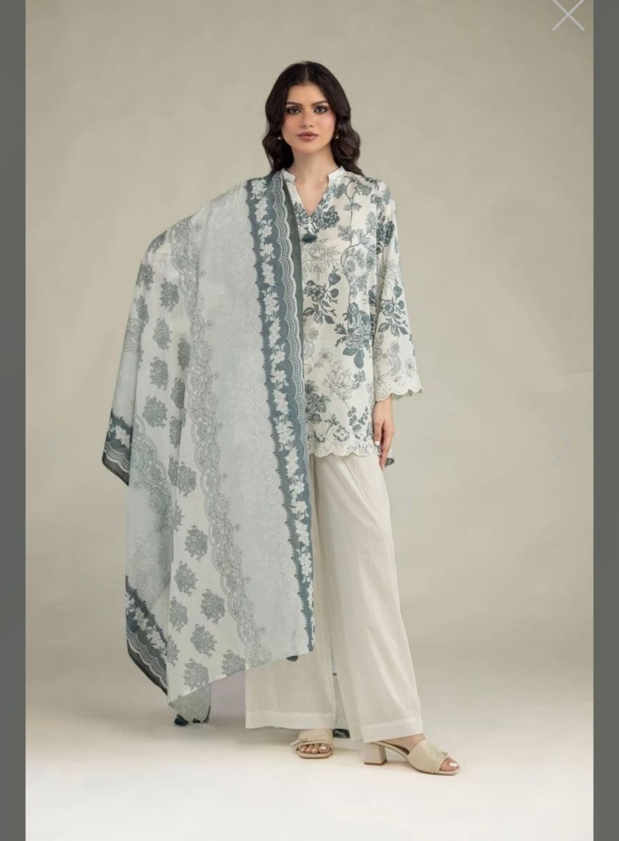 Khaadi | Printed | Lawn | 3-Piece | Ready to Wear | White Blue - Shopping Haul