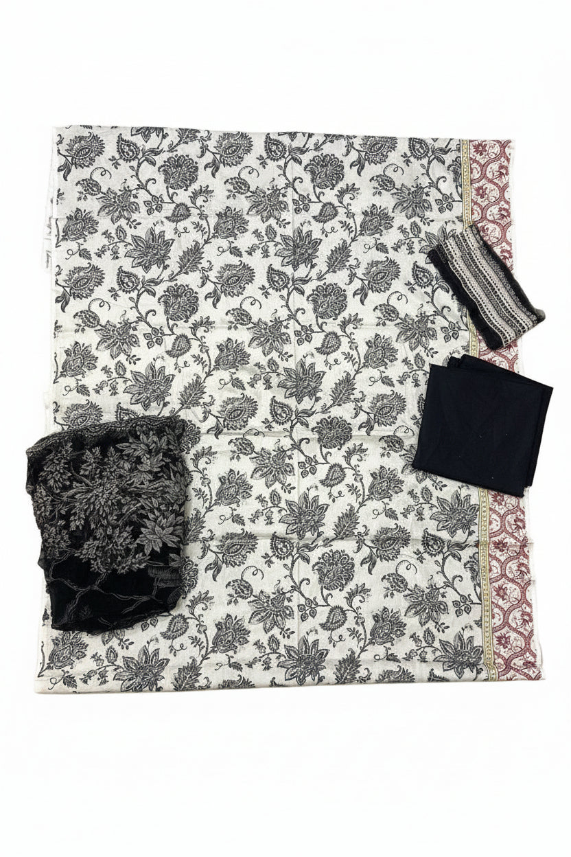 Maria B | Embroidered | Lawn | 3-Piece | Unstitched Suit | Black & White - Shopping Haul