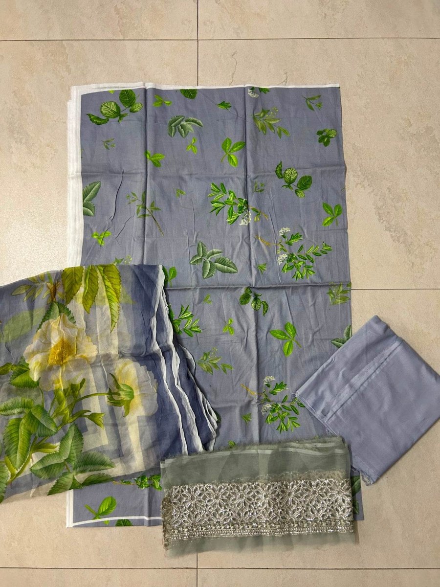 Maria B | Embroidered | Lawn | 3-Piece | Unstitched Suit | Grey - Shopping Haul