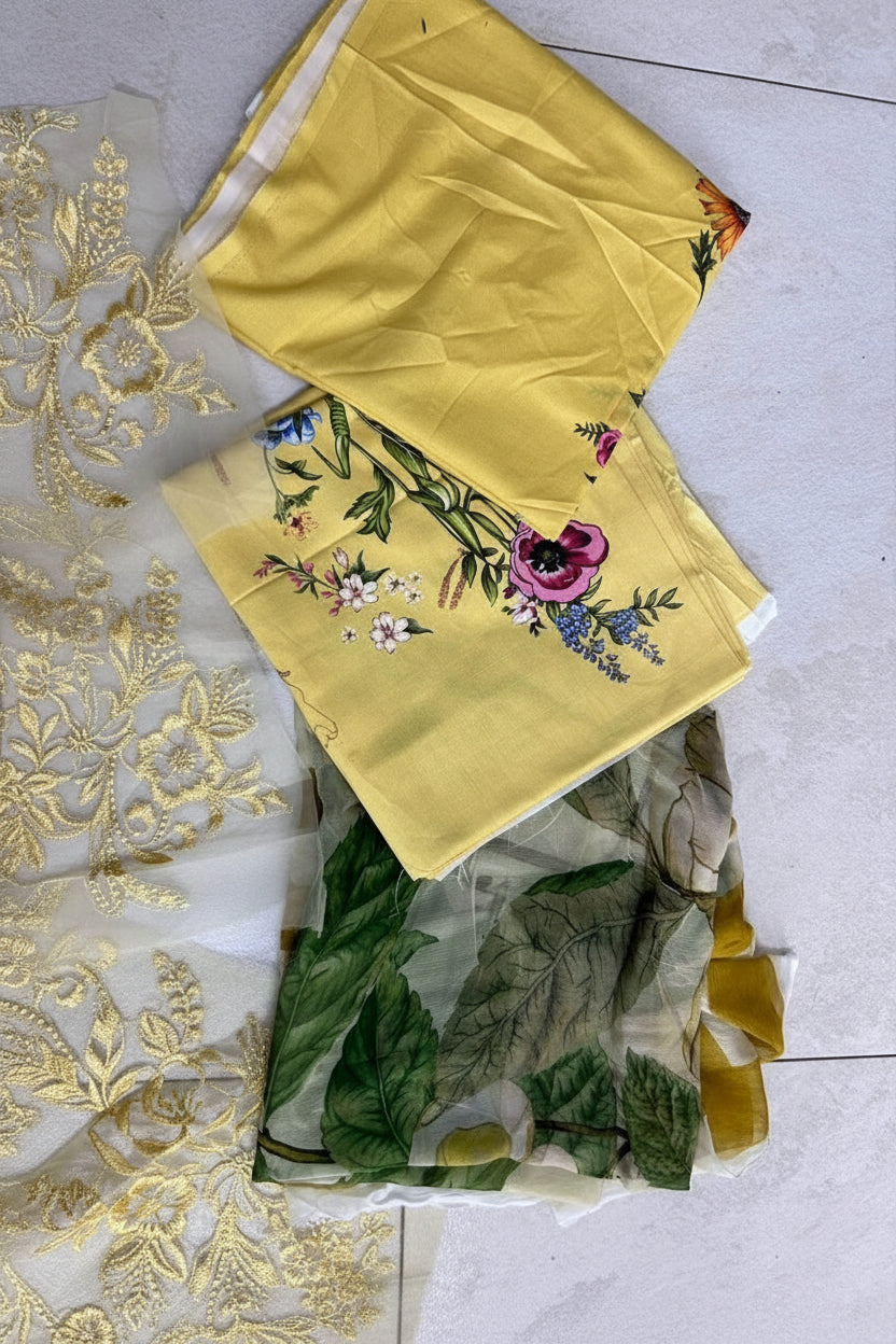 Maria B | Embroidered | Lawn | 3-Piece | Unstitched Suit | Yellow - Shopping Haul