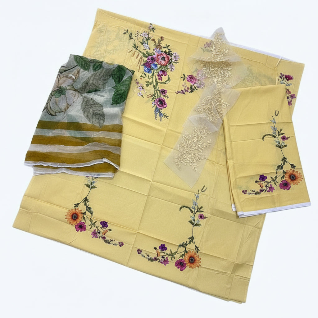 Maria B | Embroidered | Lawn | 3-Piece | Unstitched Suit | Yellow - Shopping Haul