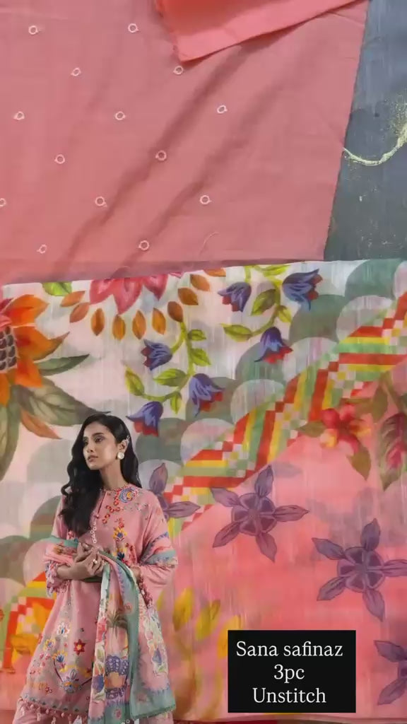 Sana Safinaz | Embroidered | Lawn | 3-Piece | Unstitched Suit | Peach