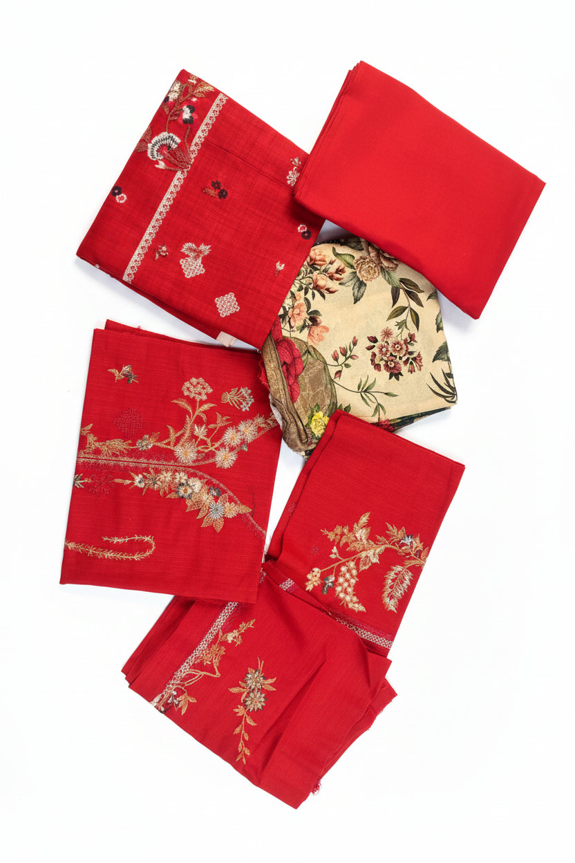 Sana Safinaz | Embroidered | Khaddar | 3-Piece | Unstitched Suit | Red - Shopping Haul