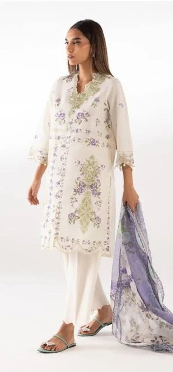 Sana Safinaz | Embroidered | Paper Cotton | 3-Piece | Unstitched Suit | White Purple - Shopping Haul