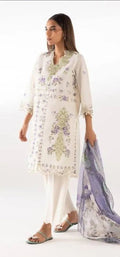 Sana Safinaz | Embroidered | Paper Cotton | 3-Piece | Unstitched Suit | White Purple - Shopping Haul