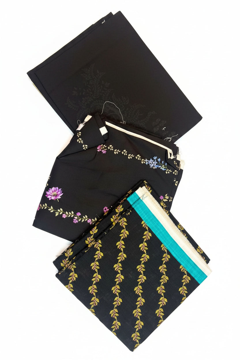 Sana Safinaz | Linen | 3-Piece | Unstitched Suit | Black - Shopping Haul