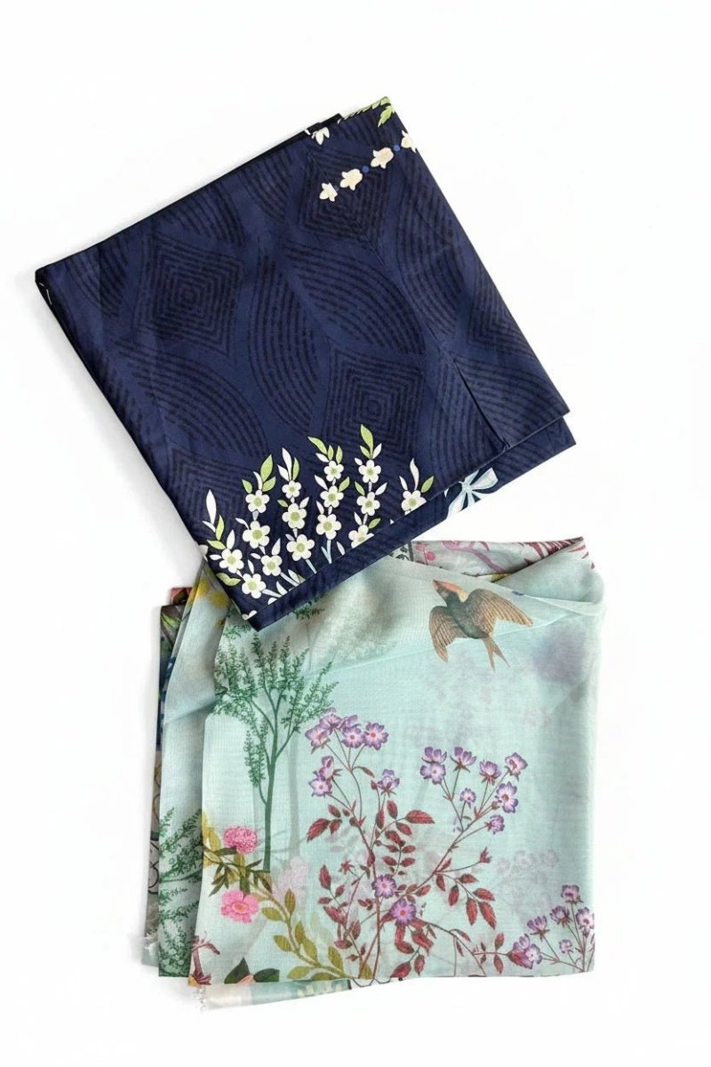 Sana Safinaz | Printed | Lawn | 2-Piece | Unstitched Suit | Navy Blue - Shopping Haul