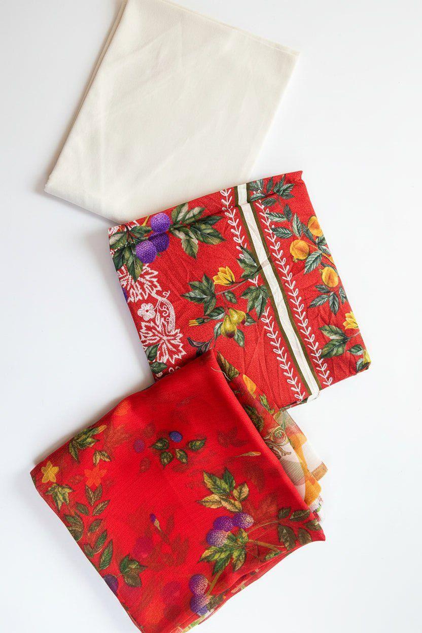 Sana Safinaz | Printed | Lawn | 3-Piece | Unstitched Suit | Red