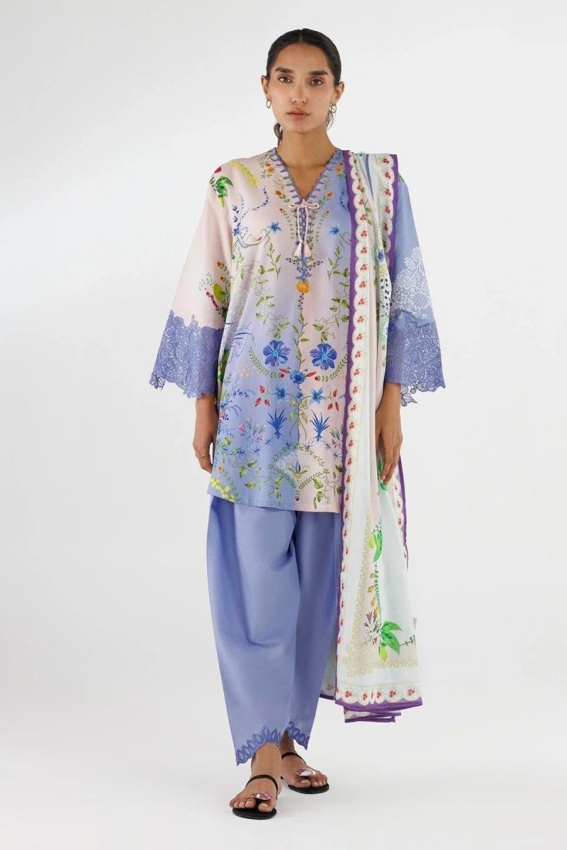 Sana Safinaz | Printed | Linen | 2-Piece | Unstitched Suit | Purple
