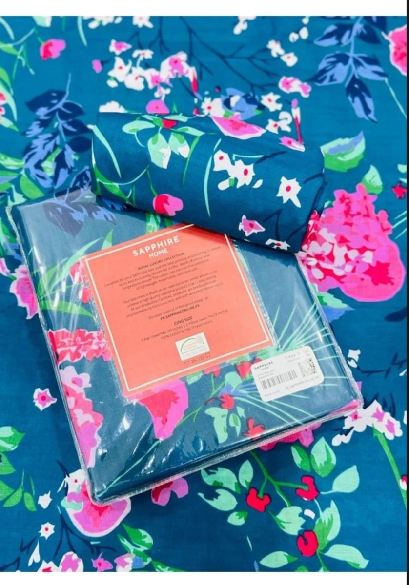 Sapphire Cotton King Size Bed Sheet Blue Multi - Shopping Haul