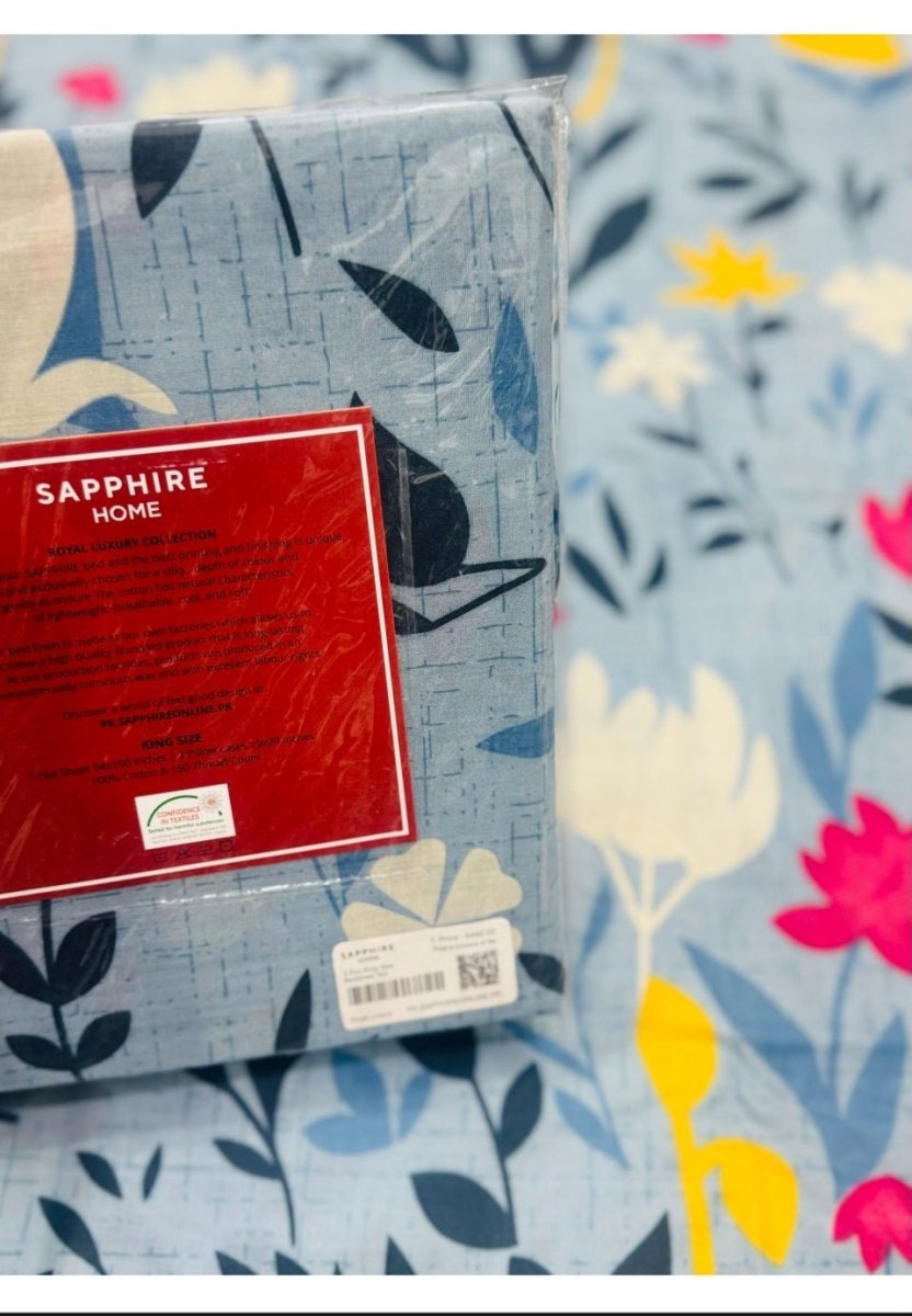 Sapphire Cotton King Size Bed Sheet Ice Blue - Shopping Haul