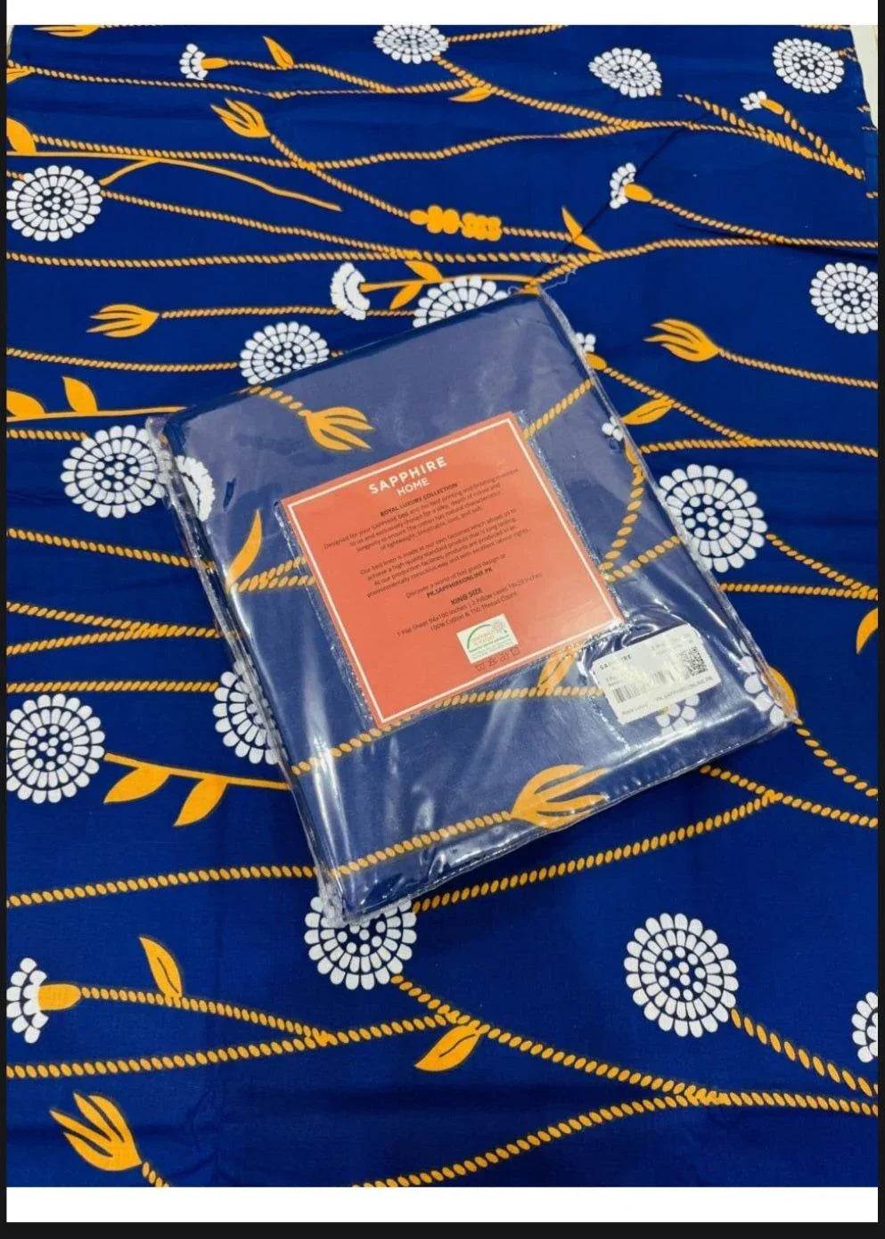 Sapphire | Printed | Bed Sheet | King Size | Blue Mustard - Shopping Haul