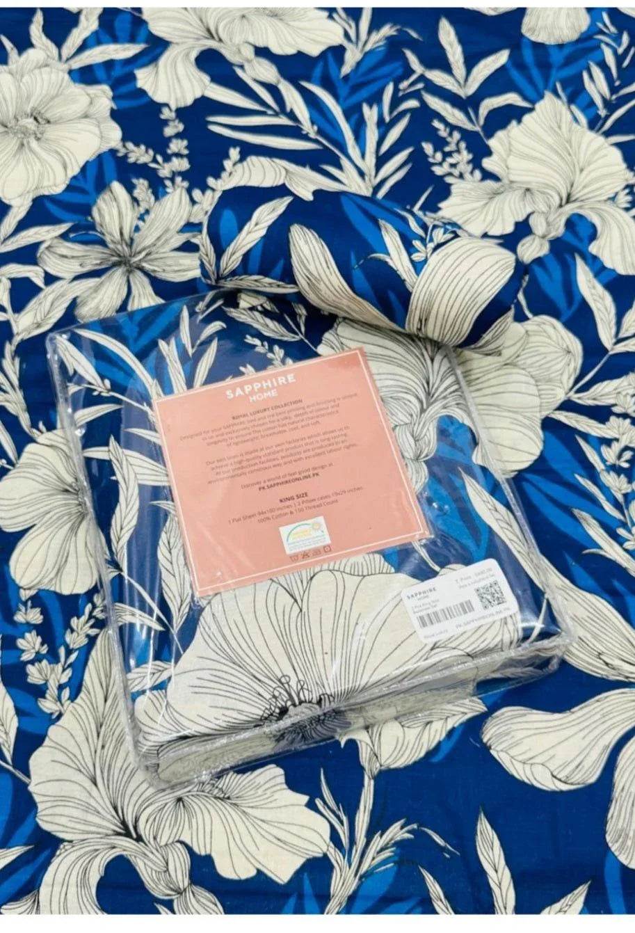 Sapphire | Printed | Bed Sheet | King Size | Blue White II - Shopping Haul